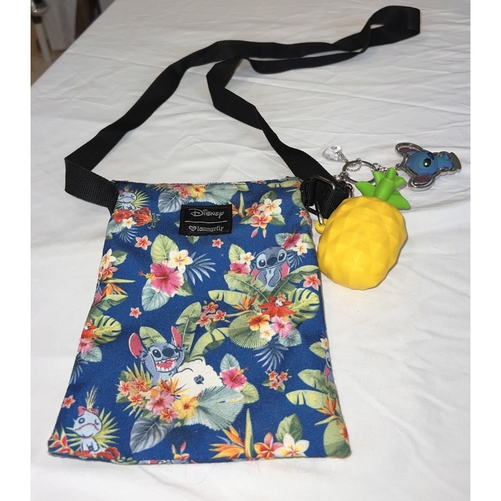 Loungefly Disney Lilo & Stitch Palm Leafs Passport Crossbody Bag W Charms